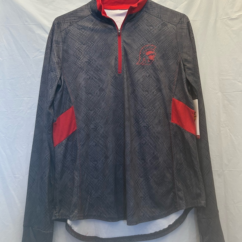 Trojan Apparel Women's Grey and Red Quarter-Zip Top Sz L NWWT